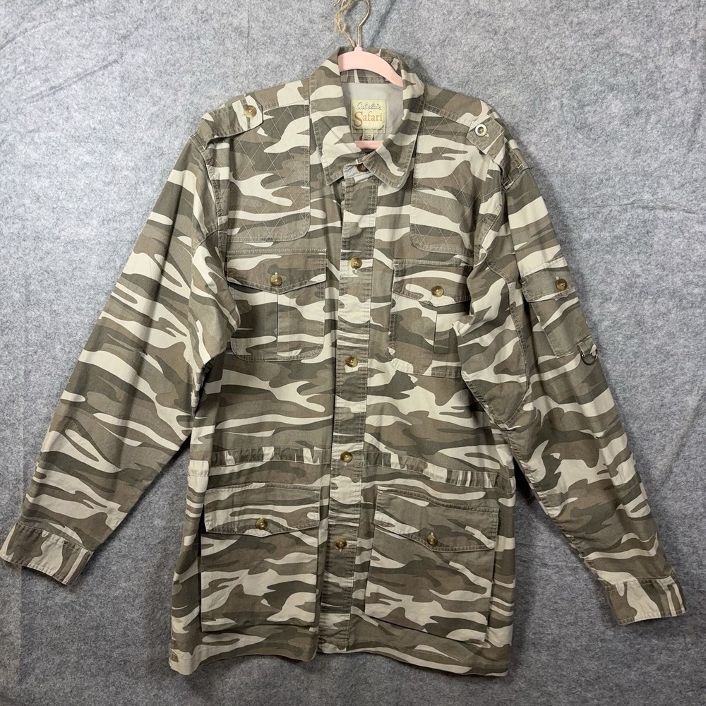 Cabelas Safari Series Jacket Mens Sz XLT Camo Pockets Hunting Shooting Field VTG